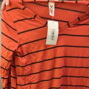 NEW - SewInLove Medium Striped Long Sleeve VNeck Top with Rust & Blakc Stripes